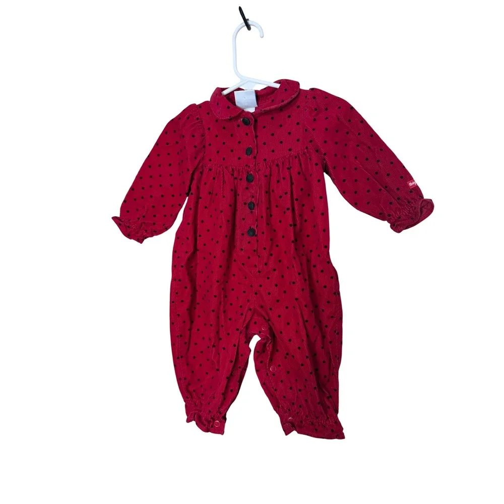 Vintage Baby OshKosh Bgosh Red Polka Dot Corduroy Romper 6-9 Months USA Made